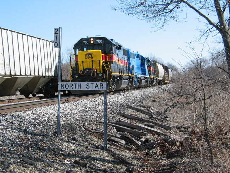 The westbound departs after the crews have swapped trains.  March 22, 2007.