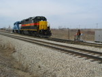 Conductor opens the switch to come back onto the main, Ozinga spur, mp 27, March 25, 2008.