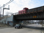 IAIS's "shoving platform" is leading a transfer run, crossing Broadway St. in Blue Island, March 25, 2008.