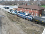 CRL's geeps shoving past the old RI Chicago Terminal Div. headquarters.