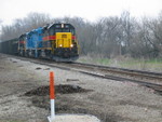 Westbound RI turn at approx. mp 200.5, March 31, 2007.  The steel gang has already replaced the north rail at this point; the south is still jointed.