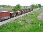 East train at the Wilton overpass, May 15, 2008.