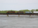 West train's consist on the Cedar River bridge, May 2, 2008.