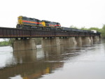 East train pulls across the Cedar River bridge, May 4, 2009.