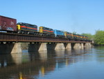 Combined turn/west train on the Cedar River bridge, May 5, 2008.