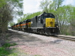 East train is picking up ballast cars at the east end of the Wilton Pocket, May 6, 2008.