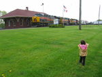 EB passes the depot at Wilton.