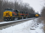 West train passes the coal train at N. Star, Jan. 14, 2010.