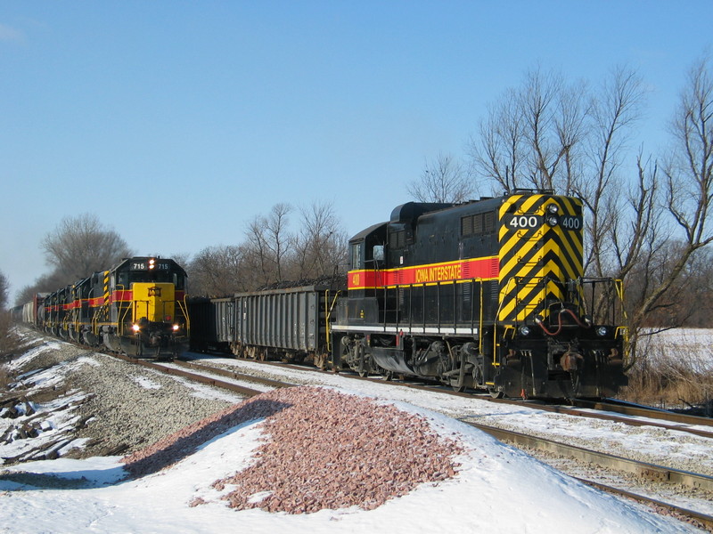 East train and the Wilton local at N. Star siding, Jan. 30, 2007.
