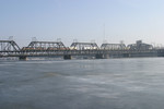 The main section of the Government Bridge over the frozen winter waters.  Davenport is to the left of the photo.