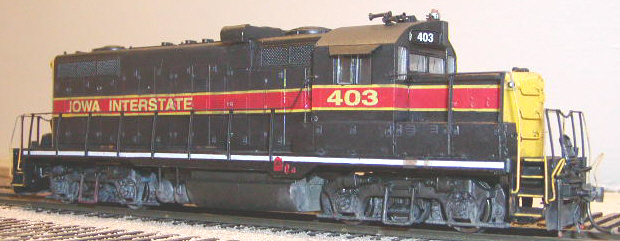 IAIS GP10 403, a kitbashed P2K ph. 3 GP9 with Cascade & Pacific short hood and battery box/walkway sections, and P2K GP20 cab with Athearn U30C windshield grafted in.