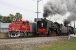 The QJs pass the Hawkeye Express in the spur at Vernon (just west of Iowa City)