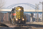 RISW returns to the Rock Island yard with the Centennial Bridge in the background