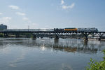 The Nebraska Zephyr rolls west over the UP Rock River bridge in Rockford, IL.