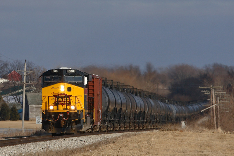 An empty ethanol train westbound at Durant, Iowa 02/27/09.