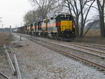 East train is pulling through N. Star siding and into the pocket, to get around the rail gang, Nov. 10, 2007.