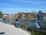 Photo line at the Iowa River bridge; R to L: Frank, Darrell Ferreter, one of the Twin Cities guys whose name I forget, Mark Lynn and Steve Glischinski.  Trainboy Alex and the Godfather were behind us on the Benton St. bridge.