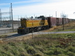 I headed to Hills to look for a set of N&W/Southern hoppers that I thought were there, but before I got there I spotted the Crandic leaving town and got this shot by the Hills substation.