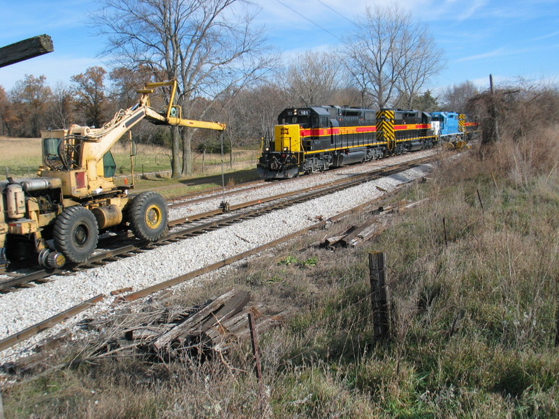 Turn is passing the rail gang at the west end of N. Star siding, Nov. 13,2007.