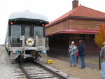 Joe and former Bluffs trainmaster Bill Dennis chat during the stop at Atlantic.