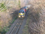 IC&E's SPKC climbs Letts Hill south of Muscatine, about to go under Highway 61.