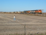 Frank Gets the Shot while the coal train is stopped west of Walcott waiting to meet the WB, Nov. 5, 2010.
