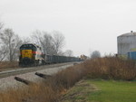 Westbound RI turn approaches the tie train cleared up at the west end of Walcott siding, Nov. 7, 2006.