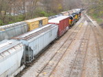 Inbound east train's power and Iowa City cars are parked on "1 track"