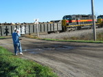 Visiting railfan from Arizona shoots the EB, Oct. 9, 2007.