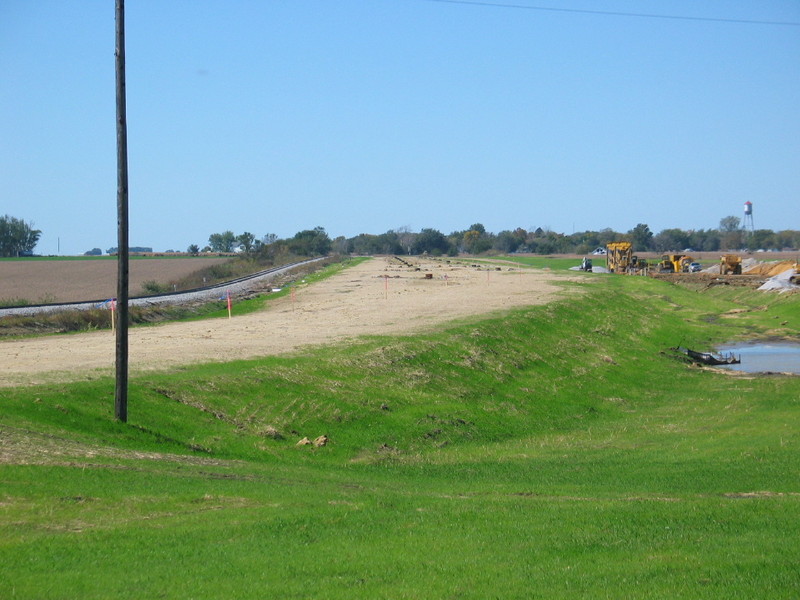 Grading work has been done for the new yard; Menlo is in the distance.