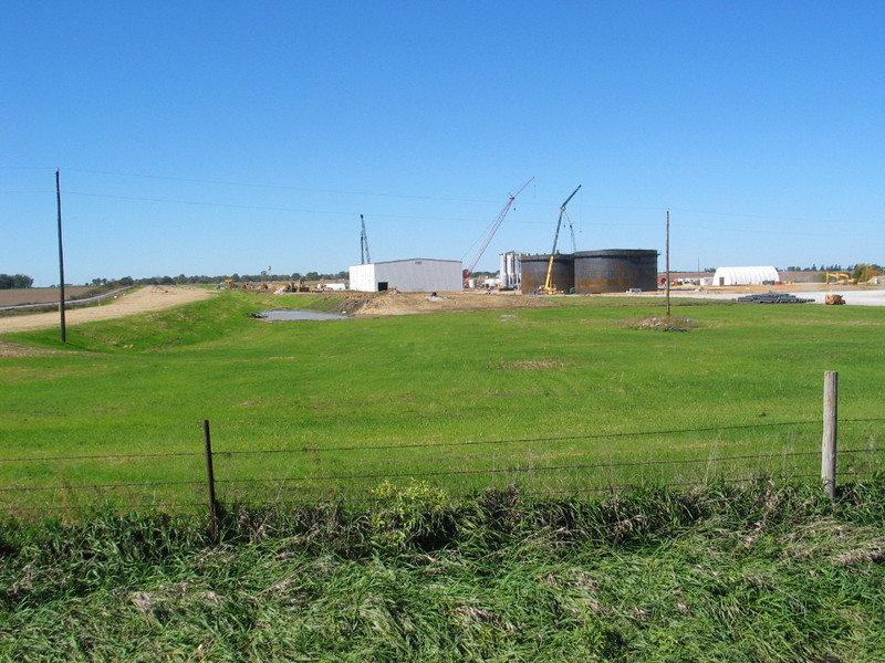 Looking west at the new ethanol plant under construction east of Menlo.  IAIS's main is at the far left.  Oct. 9, 2007.