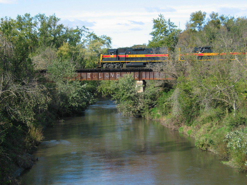 WB crossing the "I Love You" bridge west of Kellogg, Oct. 10, 2007.