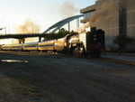 Backing westward under the Centennial Bridge.