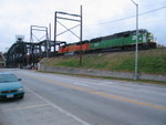 EB Menlo train exits the Gov't Bridge in RI, Oct. 28, 2010.