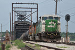 BNSF detour H-OMAGAL1-02 exits the Government Bridge in Rock Island, IL.