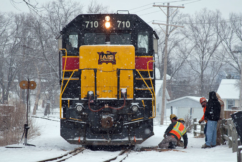 The Car Department assists in rerailing the 710 in Milan, IL.