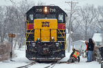 The Car Department assists in rerailing the 710 in Milan, IL.