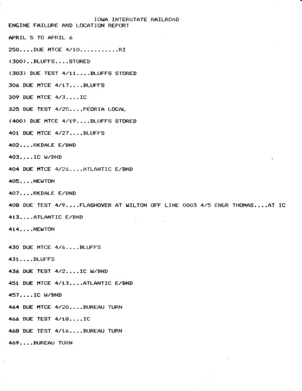 Locomotive Status Report, 6-Apr-1990, Page 1