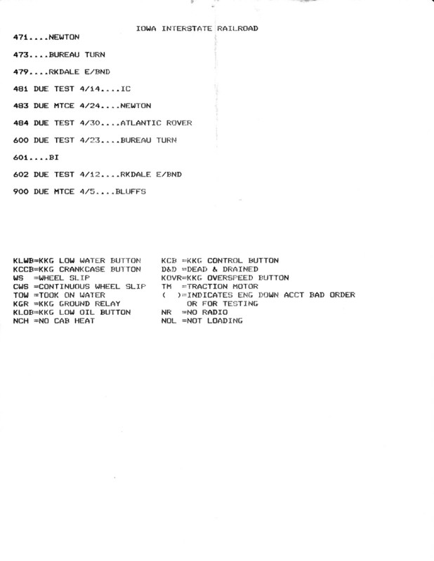 Locomotive Status Report, 6-Apr-1990, Page 2