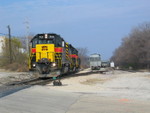 South end of Limit Yard looking north.  The Rocket's return train is on the yard tracks at right.  Nov. 17,2006.