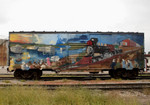 IAIS 9201 was painted with a mural on the south side and was used as a toolcar for the QJs.  Rock Island, IL on 10-Sept-2006.