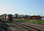 IAIS 711 heads west with the QJ's at Colona, IL on 27-Jun-2006.  The BNSF power is from the M-GALGAL that brought the steamers up from Galesburg.