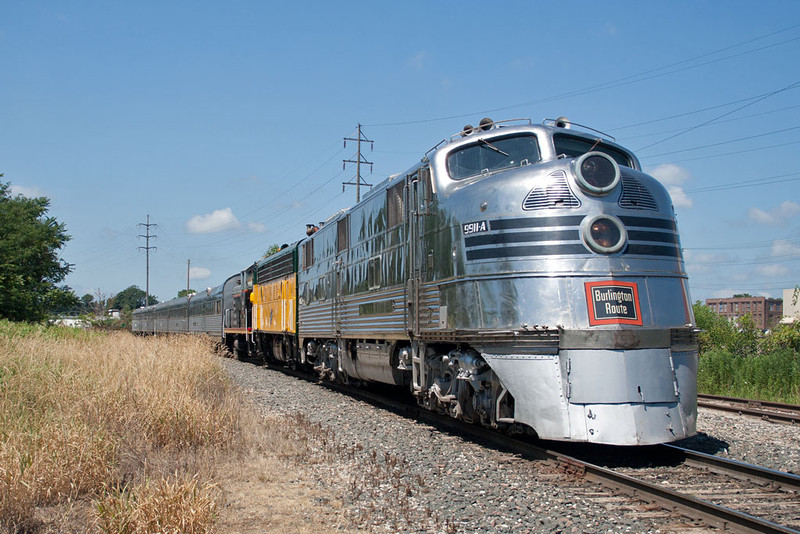 CB&Q 9911A awaits a track warrant at Marquette St; Davenport, IA.