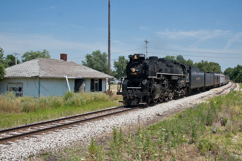 NKP 765 and the depot at Sheffield, IL.