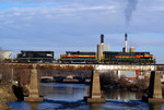 The last roundup. Gevo 501 tows 400 and 485 on their last trip east on IAIS tracks.