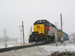 Cedar Rapids job going through the new ACI reader at Homestead, Jan. 20, 2006.  Note the old grade permissive block signal mast.