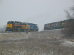 CR job and the east train at Yocum, Jan. 20, 2006.