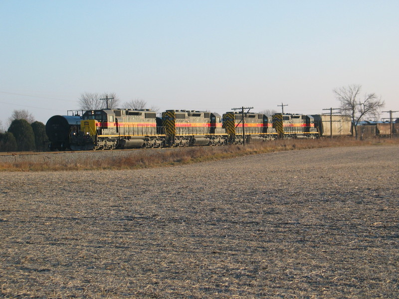 The turn crew is preparing to set out ballast loads at the west end of Twin States siding, Nov. 16, 2006.