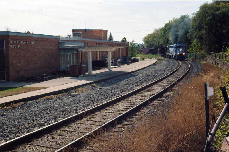 PPU brings the coal train past the "new" RI depot, north of downtown Peoria, Nov. 3, 2005.
