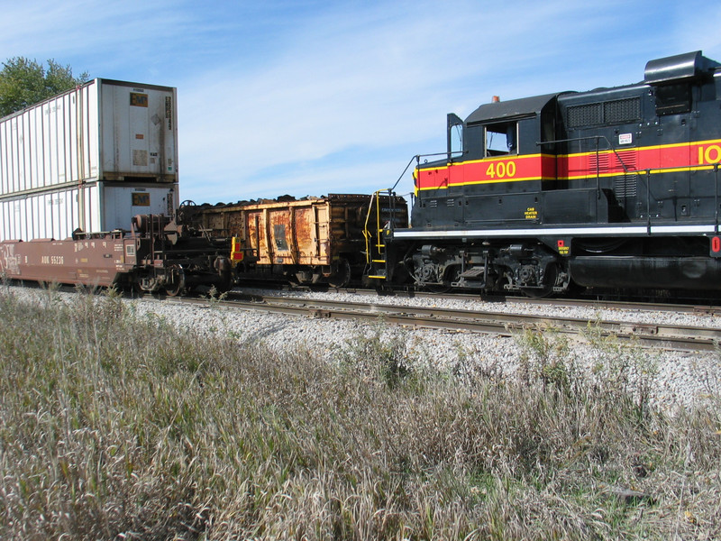 Wilton Local waits for the westbound to clear, N. Star siding, Oct. 19, 2005.